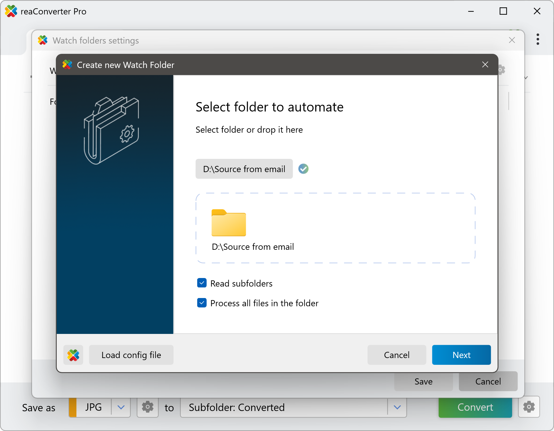 Confirm the source folder