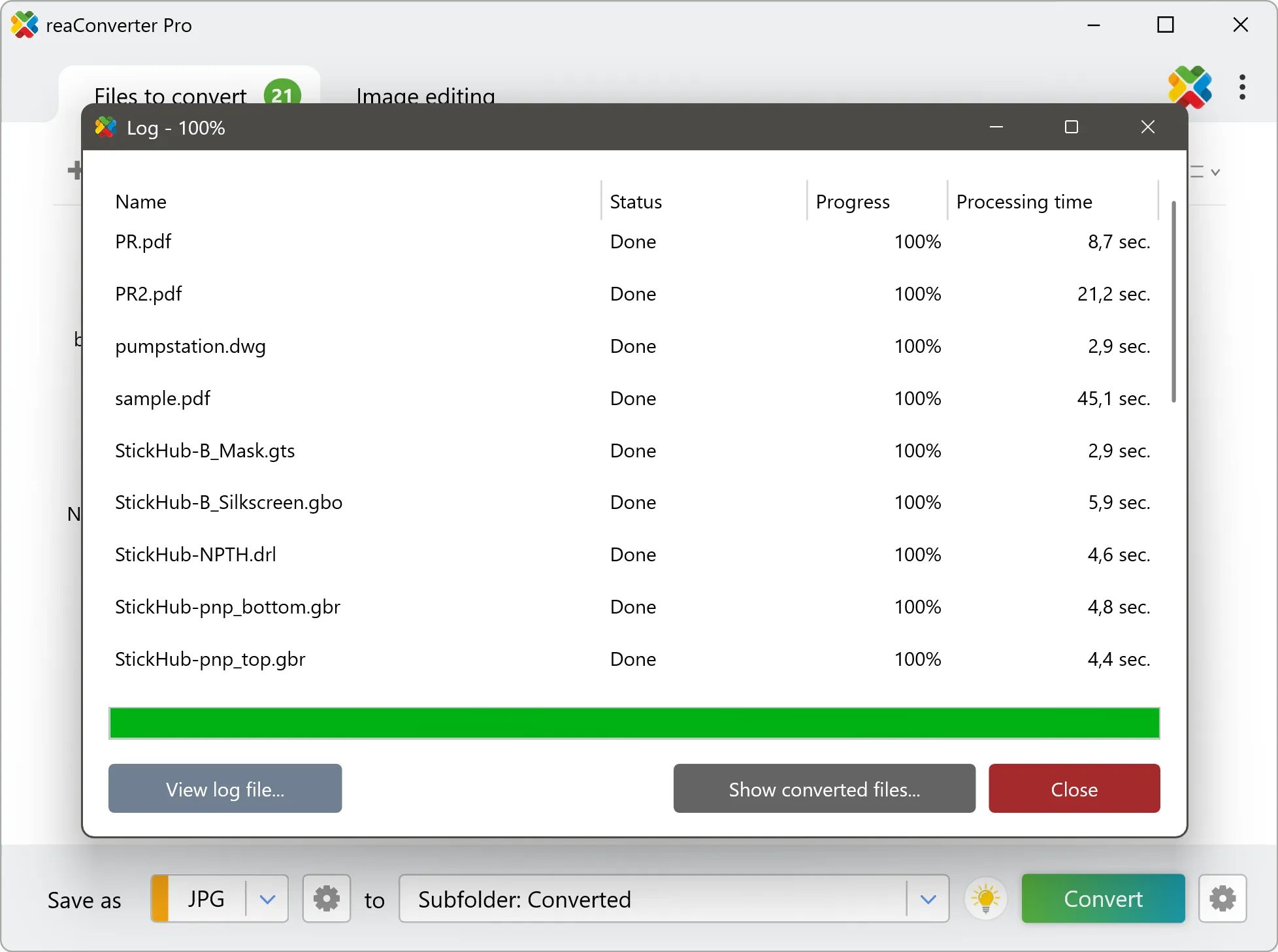 Conversion log