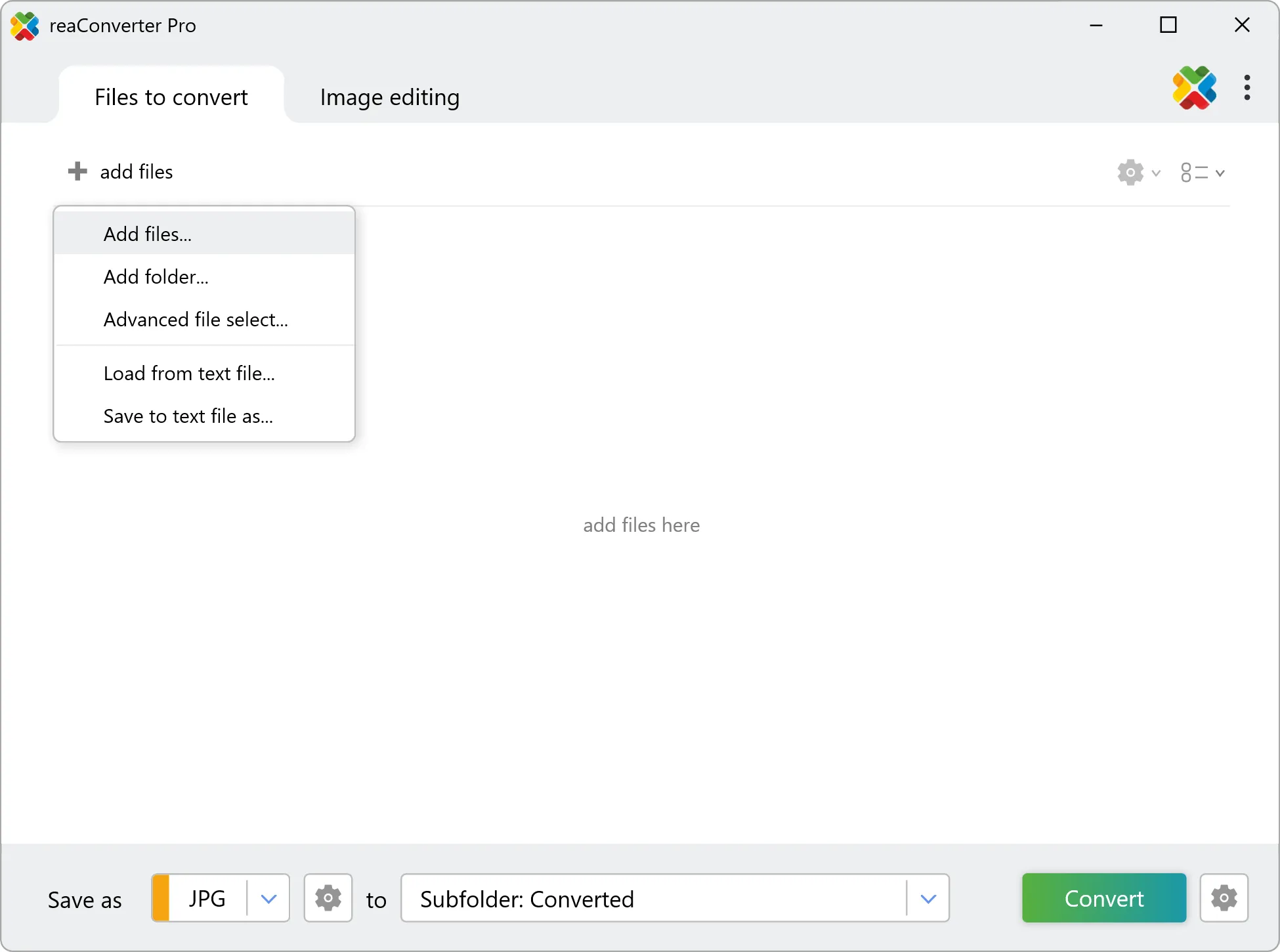 Add files to reaConverter