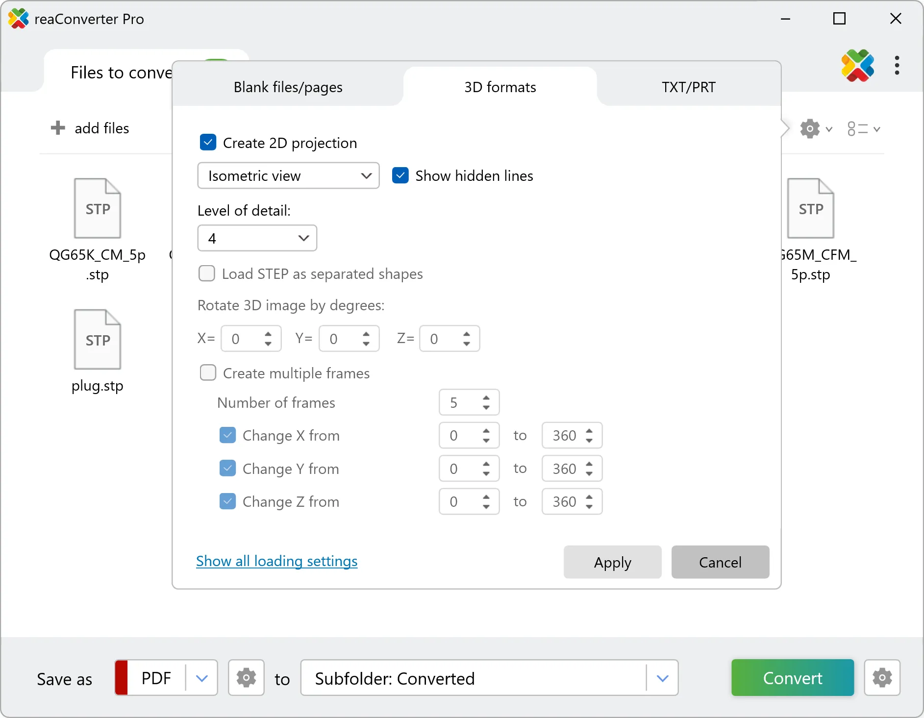 Configure 3D loading settings