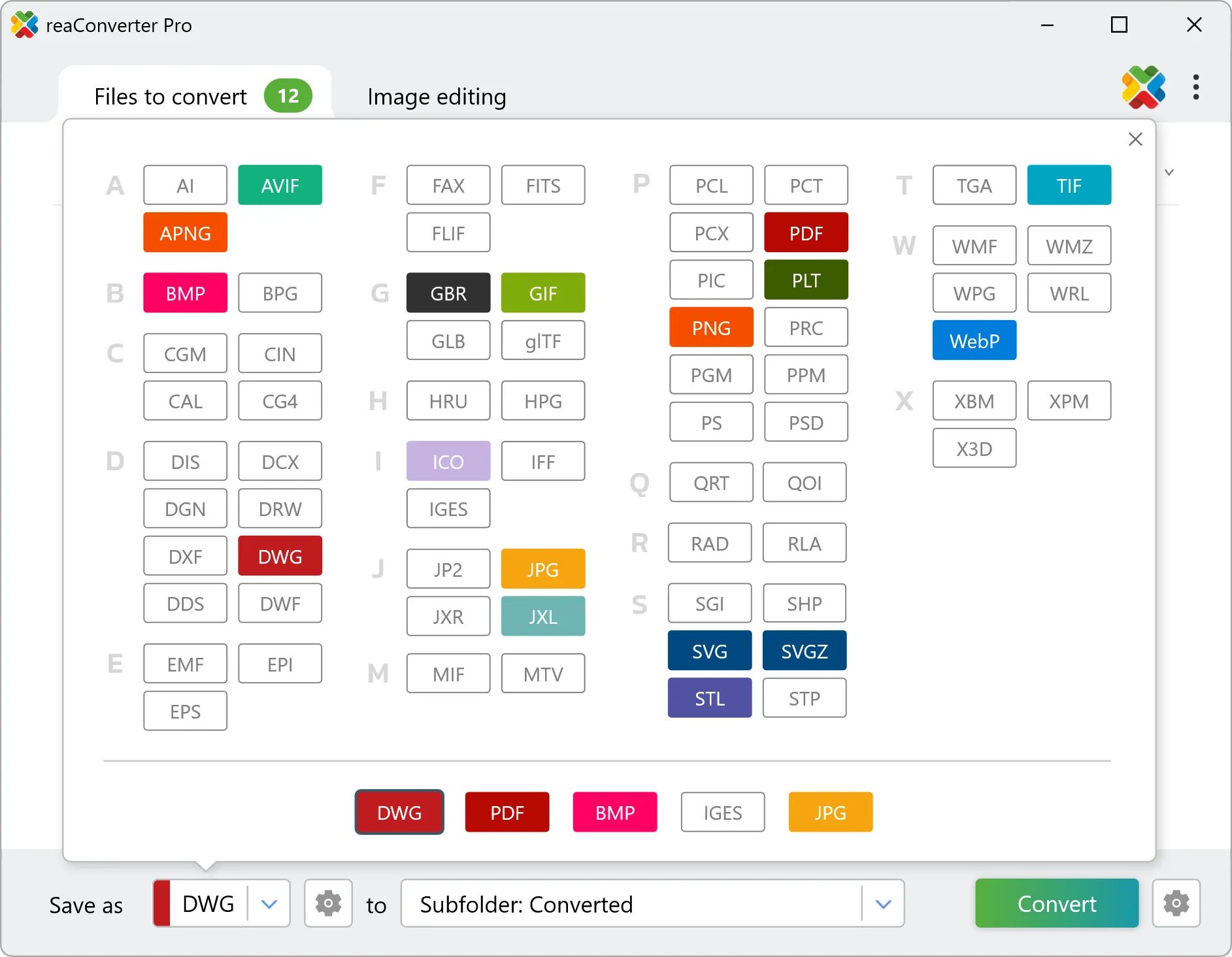 Select output format