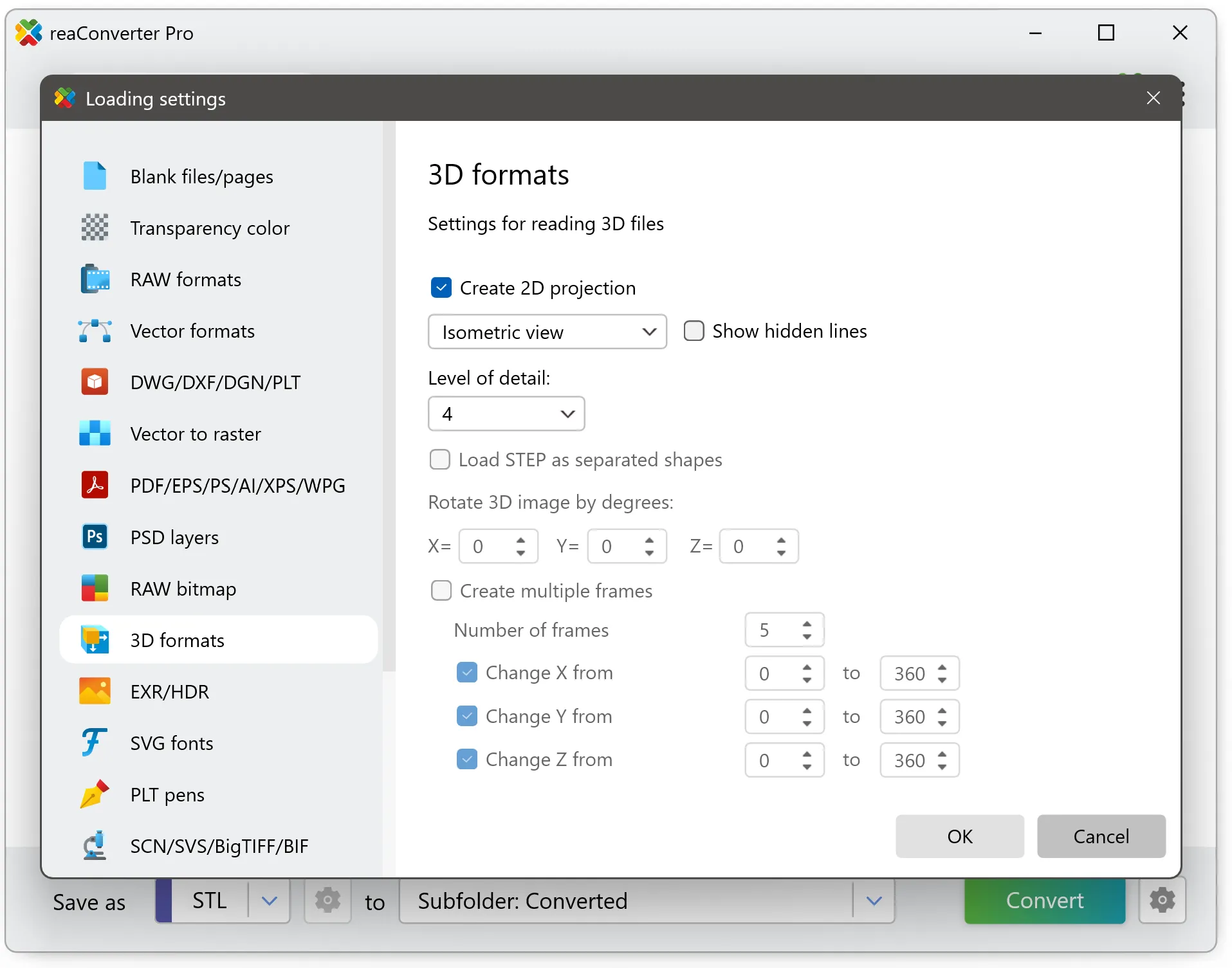Select Level Of Details and other 3D loading settings