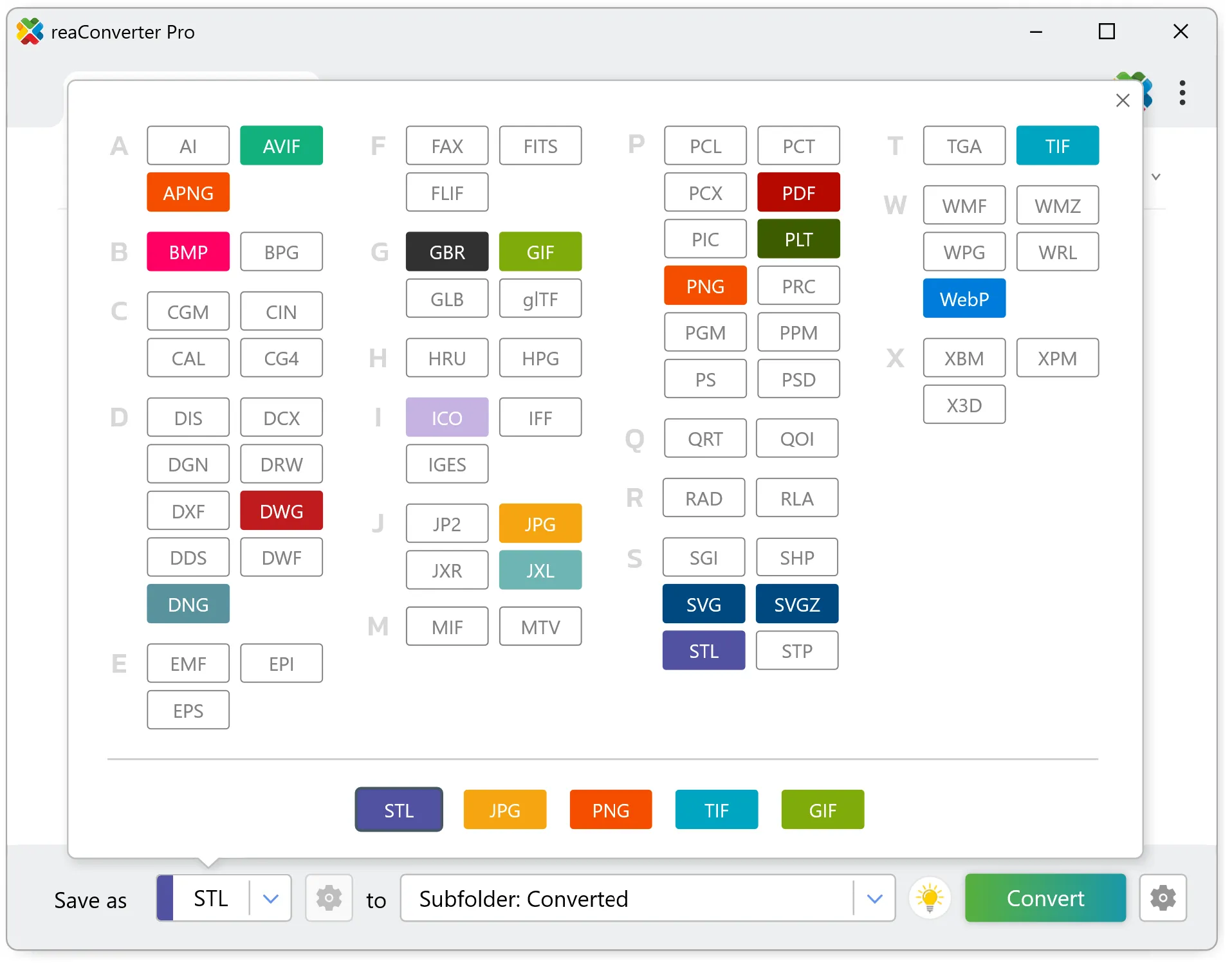 Select STL as output format
