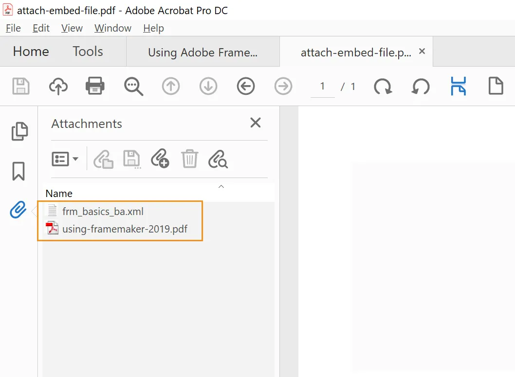 Open or save the original attachments directly from the converted PDF The Attachments panel in Acrobat Reader showing files embedded from a PST