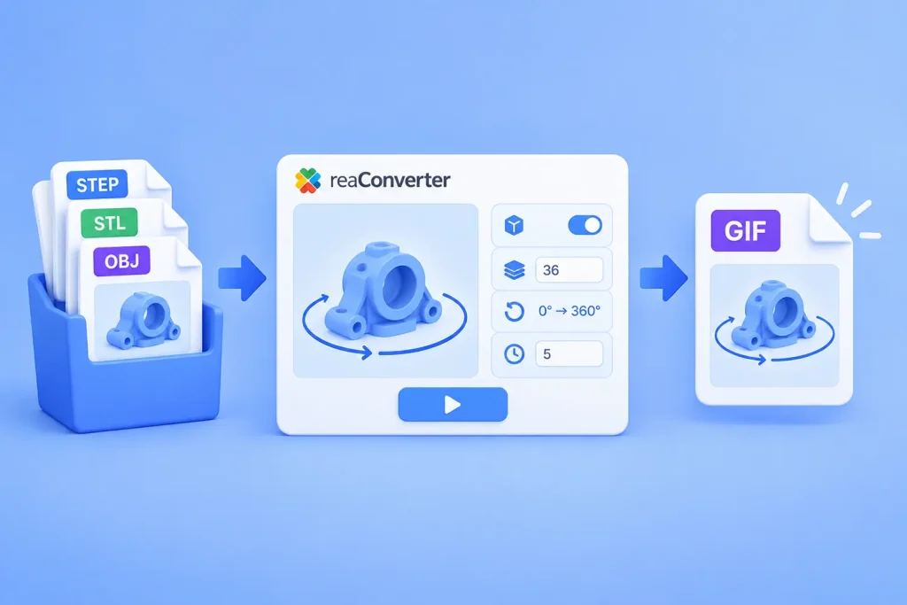 Rotating GIF from a 3D Model: STEP, STL, OBJ in Batch